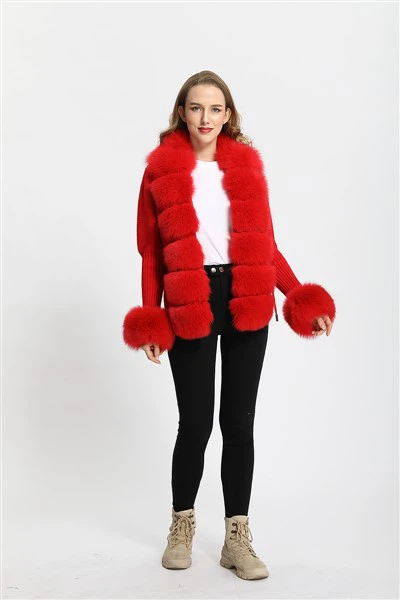 Плави крзнени кардиган